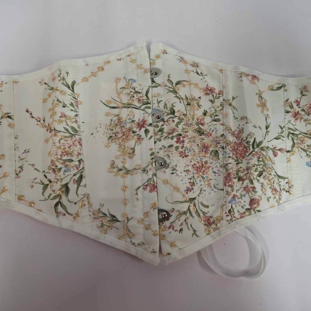 Floral Corset with Embroidered Gold Accents Underbust Bustier Womens Size Large
